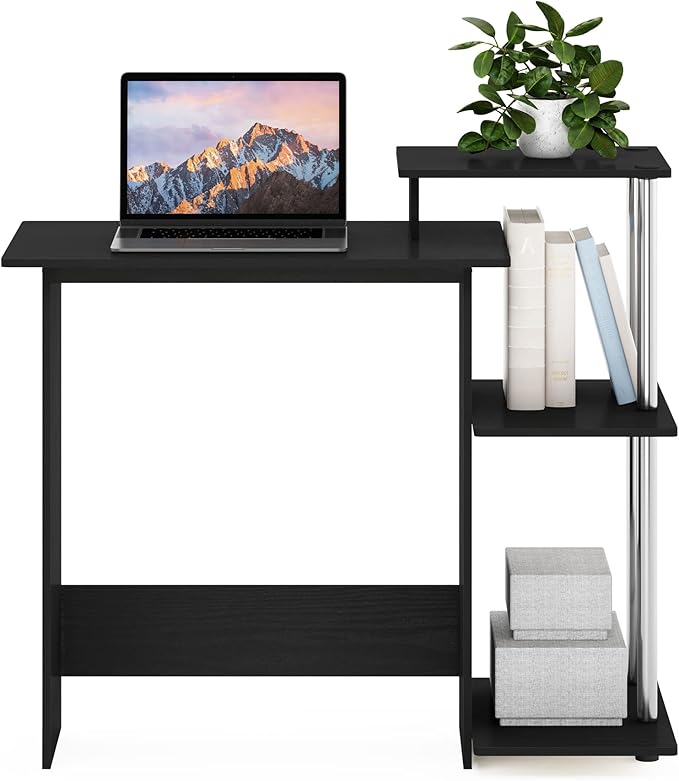 Furinno Efficient Home Laptop Notebook Computer Desk with Square Shelves, Side, Americano/Chrome - LeafyLoom