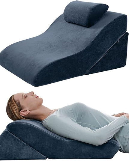 Axelrod Bed Wedge Pillow Set Foam | Adjustable Pillows for Back, Leg and Knee Pain Relief | Post Surgery Ortho Pillow – Anti Snoring, Heartburn, Acid Reflux & GRED Indigo - LeafyLoom