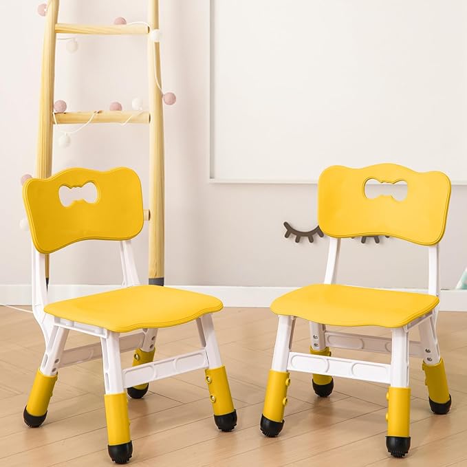 Adjustable Kid Chairs Indoor 3 Level Adjustable Suitable for Children Age 2-6. Maximum load-bearing 220LBS Suitable for Family Classroom and Nursery Child Seat Set (2-Pack) (Yellow(2 Chair)) - LeafyLoom