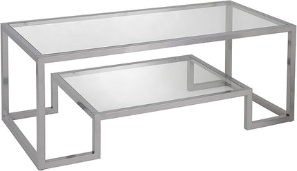 Henn&Hart 45" Wide Rectangular Coffee Table in Satin Nickel, Modern coffee tables for living room, studio apartment essentials - LeafyLoom