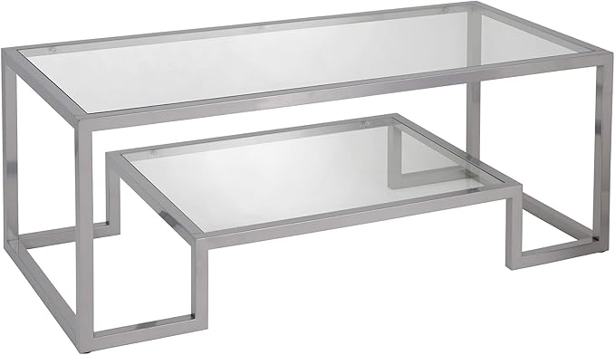 Henn&Hart 45" Wide Rectangular Coffee Table in Satin Nickel, Modern coffee tables for living room, studio apartment essentials - LeafyLoom