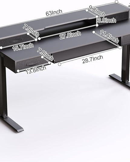 Electric Standing Desk, Multifunctional Standing Desk Adjustable Height, 63 * 24 Standing Desk with 4 Drawers, Ergonomic Adjustable Standing Desk with Keyboard Tray, Classic Black - LeafyLoom