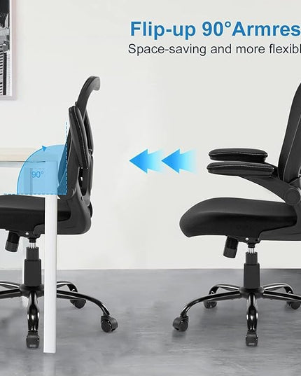 Office Chair Ergonomic Desk Chair, Mesh Computer Home Office Desk Chairs with Adjustable Lumbar Support and Flip-up Armrests, Swivel Comfy Task Executive Chair, Black - LeafyLoom