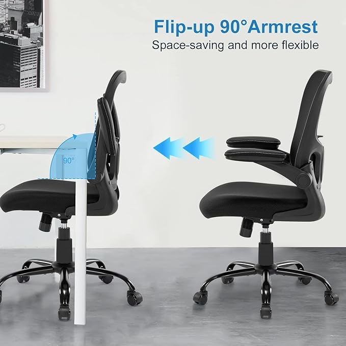 Office Chair Ergonomic Desk Chair, Mesh Computer Home Office Desk Chairs with Adjustable Lumbar Support and Flip-up Armrests, Swivel Comfy Task Executive Chair, Black - LeafyLoom