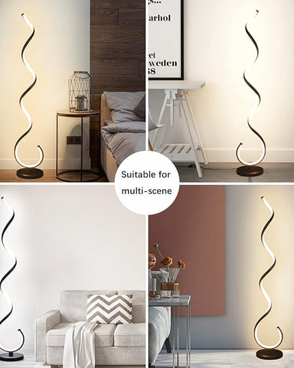 Spiral LED Floor Lamp, 40W Dimmable Modern Floor Lamps for Living Room with Remote Control, Stepless Adjustable Colors & Brightness Standing Lamp Reading Corner Floor Lamp for Bedroom - Black - LeafyLoom