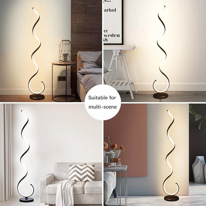 Spiral LED Floor Lamp, 40W Dimmable Modern Floor Lamps for Living Room with Remote Control, Stepless Adjustable Colors & Brightness Standing Lamp Reading Corner Floor Lamp for Bedroom - Black - LeafyLoom