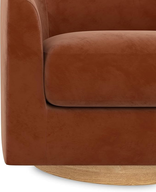 Sunny Heart Swivel Accent Chair, Velvet Swivel Barrel Chair, Swivel Club Chair with Wood Base, Modern Upholstered Armchair, Cozy Chairs for Living Room, Bedroom, Reading - LeafyLoom