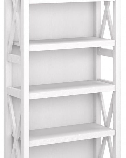 Bush Furniture Key West Tall 5 Shelf Bookcase in Pure White Oak - LeafyLoom