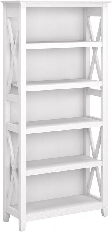 Bush Furniture Key West Tall 5 Shelf Bookcase in Pure White Oak - LeafyLoom
