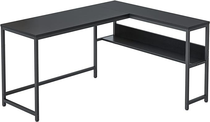 CubiCubi L Shaped Desk, 55.1 inch Corner Computer Desk with Storage Shelves, Home Office Desk with Bookshelf for Writing Gaming Study, Black - LeafyLoom