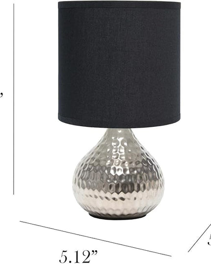 Simple Designs LT2073-SVB Mini Hammered Texture Silver Drip Table Lamp with Black Shade - LeafyLoom
