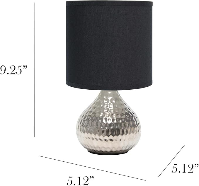 Simple Designs LT2073-SVB Mini Hammered Texture Silver Drip Table Lamp with Black Shade - LeafyLoom