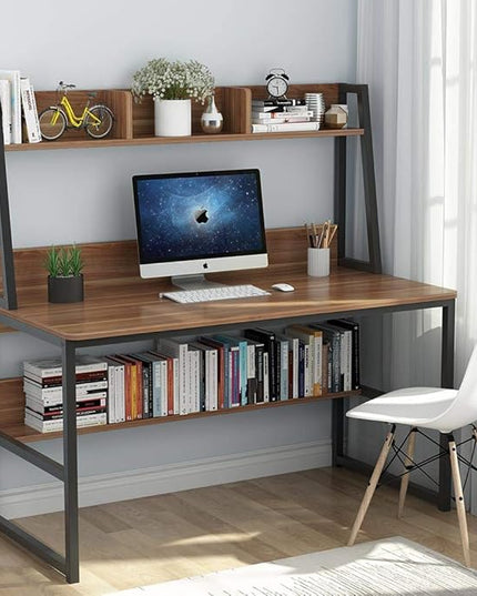 Tribesigns Computer Desk with Hutch, 47 inches Home Office Desk with Space Saving Design with Bookshelf for Small Spaces (Dark Walnut, 47) - LeafyLoom
