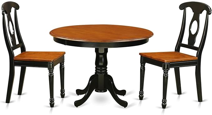 East West Furniture HLKE3-BCH-W 3 Piece Dining Room Furniture Set Contains a Round Dining Table with Pedestal and 2 Wood Seat Chairs, 42x42 Inch, Black & Cherry - LeafyLoom