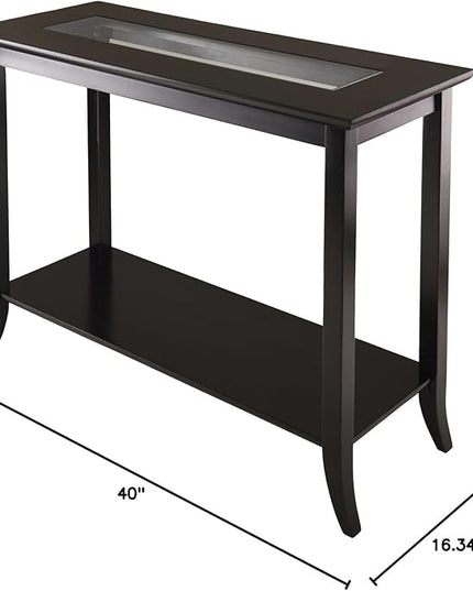 Winsome Genoa Rectangular Coffee Table with Glass Top and Shelf & Genoa Occasional Table, Dark Espresso - LeafyLoom