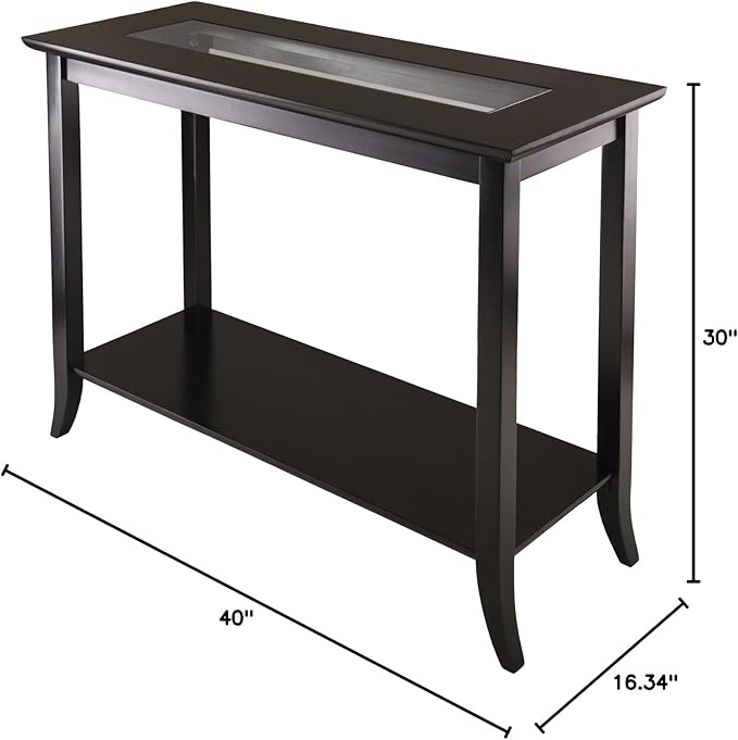 Winsome Genoa Rectangular Coffee Table with Glass Top and Shelf & Genoa Occasional Table, Dark Espresso - LeafyLoom