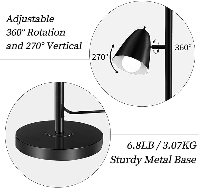 Qimh Tree Floor Lamp with 3 Light Bulbs, Standing Tall Pole Lamps for Living Room Bedroom Office, Reading Stand up Lamps with 3 Adjustable Arms, Black - LeafyLoom