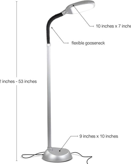 Brightech Litespan Titanium Silver LED Floor Reading Lamp, Energy Efficient, Adjustable Standing, 850-950 Lumens, 12W, 3-Year Warranty - LeafyLoom