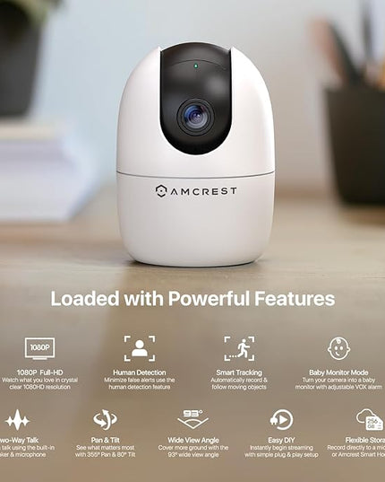 Amcrest 1080P WiFi Camera Indoor, Nanny Cam, Dog Camera, Sound & Baby Monitor, Human & Pet Detection, Motion-Tracking, Phone App, Pan/Tilt Wireless IP Camera, Night Vision, Smart Home ASH21-W Amcrest
