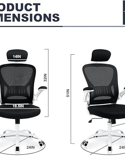 Office Chair Ergonomic Desk Chair Comfort Adjustable Height with Wheels，Lumbar Support Mesh Swivel Computer Home Office Study Task Chair Black (White, 8 Pack) - LeafyLoom