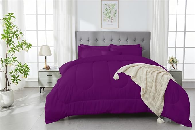 3 Piece Solid Color All Season Bedding Comforter Set Microfiber Soft Lightweight Bedding Set for Kids Teens Adults Room Decor with 1 Comforter and 2 Pillowcases King - LeafyLoom