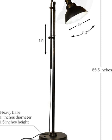 Brightech Dylan Industrial Floor Lamp for Living Rooms & Offices, Bright LED Floor Lamp – Charming Farmhouse Floor Lamp, Adjustable Head Standing Lamp for Bedroom Reading, Stunning Living Room Decor - LeafyLoom