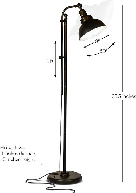 Brightech Dylan Industrial Floor Lamp for Living Rooms & Offices, Bright LED Floor Lamp – Charming Farmhouse Floor Lamp, Adjustable Head Standing Lamp for Bedroom Reading, Stunning Living Room Decor - LeafyLoom