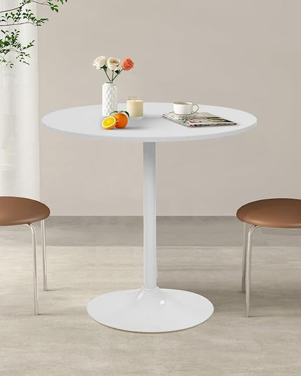 FurnitureR 31.5" Mid-Century Round Dining Table for 2-4 People with Pedestal Base for Home Office Living Room Kitchen Leisure, 31.5 inches, White - LeafyLoom