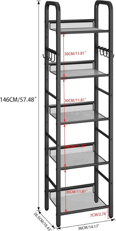 YMYNY 5 Tier Bookshelf, Freestanding Bookcase for Living Room, Bedroom, Home Office, Multi-Functional Storage Rack Organizer, Display Rack with Metal Frame, Rust Resistance, Black, UHBC055B - LeafyLoom