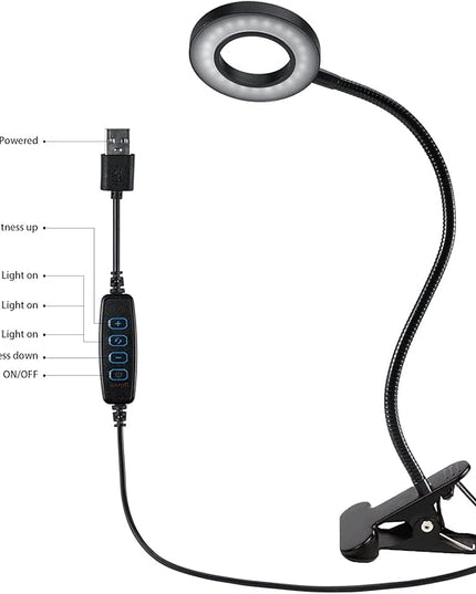 Desk Lamp Clip on Light, Desk Light 48 LED Lamp with 3 Lighting Modes, Dimmable 10 Brightness Levels, 360° Adjustable Gooseneck, Eye-Caring Small Lamp for Bed Headboard Reading（Included Adapter ） - LeafyLoom
