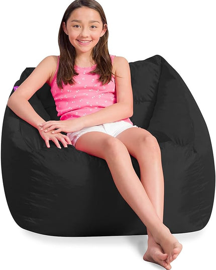 Posh Creations Coronado Bean Bag Boys and Girls Large Chair for Kids, for Gaming and Playrooms, Soft Nylon-Black - LeafyLoom