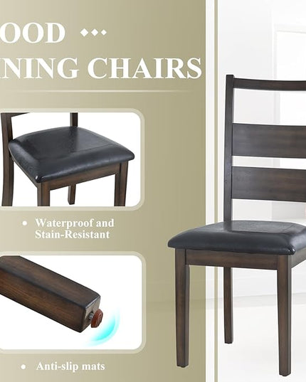 COLAMY Upholstered Dining Chairs Set of 6, PU Leather Dining Room Kitchen Side Chair with Ladder High Back and Adjustable Foot Pegs - Dark Brown - LeafyLoom