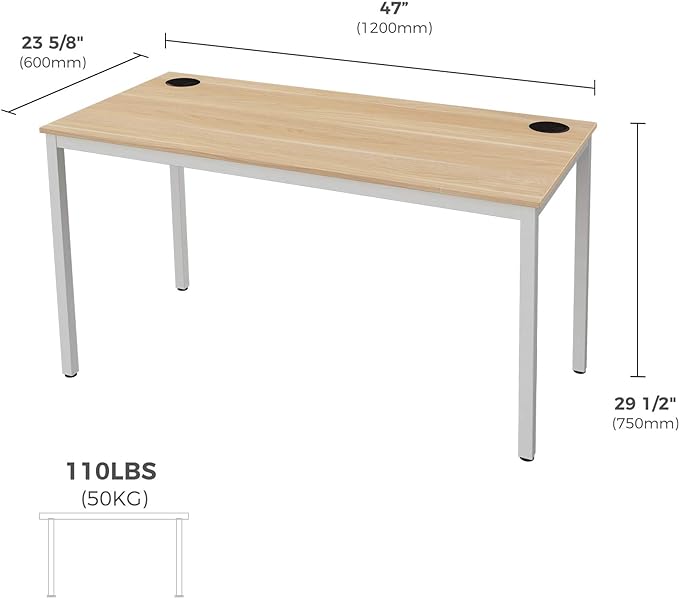 It's_Organized Computer Desk 47 Inch Home Office Study Writing Desk,Modern Simple Laptop Computer Table, Easy Assembly, Industrial Style, White Metal Frame,Wood Grain - LeafyLoom
