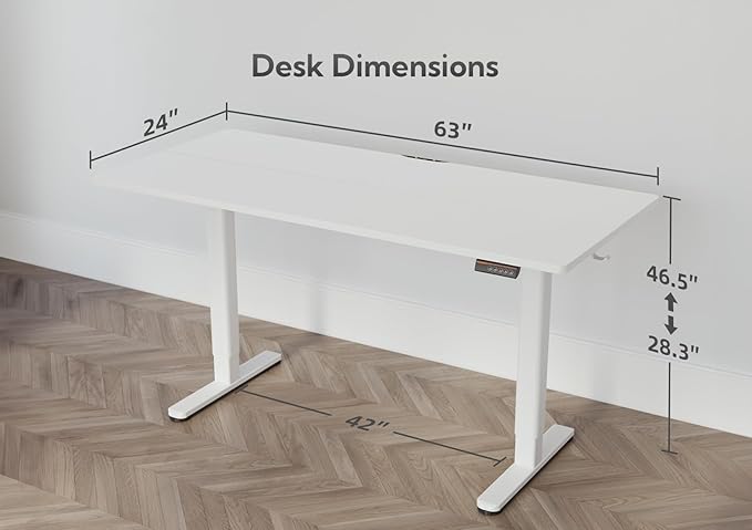 Electric Standing Desk, Adjustable Height Stand up Desk, 63x24 Inches Sit Stand Home Office Desk with Splice Board,White Top - LeafyLoom