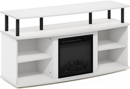 Furinno Jensen Open Shelving Storage Fireplace TV Entertainment Center for TV up to 55 Inch, Solid White/Black - LeafyLoom