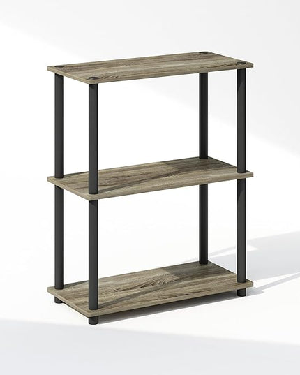 Furinno Turn-N-Tube 3-Tier Multipurpose Compact Display Rack, Shelving Unit, Bookcase, French Oak/Black - LeafyLoom
