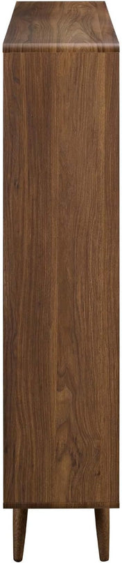 Modway Transmit Mid-Century Offset Cube Wood 7 tier Bookcase in Walnut - LeafyLoom