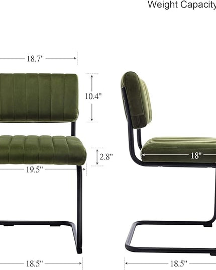 ONEVOG Velvet Dining Chairs Set of 4, Upholstered Kitchen Dining Room Chairs with Striped Open Back, Comfy Green Chair Armless, Dinner Chair for Party, Black Chrome Metal Legs - LeafyLoom