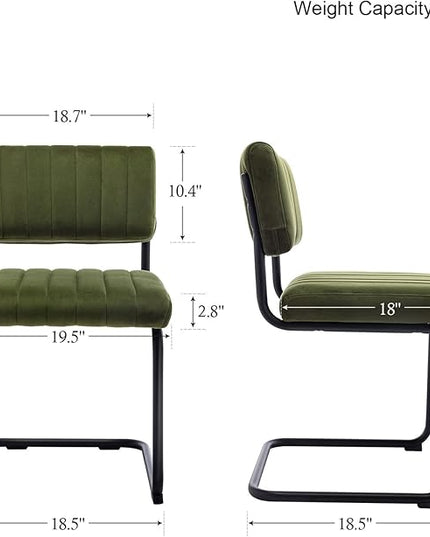 ONEVOG Green Velvet Dining Chairs Set of 2, Upholstered kitchen Dining Room Chair, Comfy Green Chair with Black Metal Legs, Cantilevered Design Chair for Bedroom, Living Room - LeafyLoom