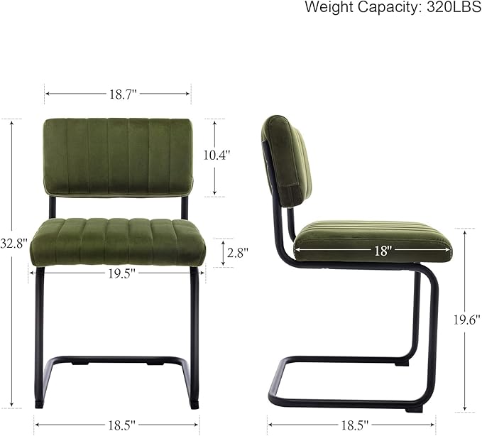 ONEVOG Green Velvet Dining Chairs Set of 2, Upholstered kitchen Dining Room Chair, Comfy Green Chair with Black Metal Legs, Cantilevered Design Chair for Bedroom, Living Room - LeafyLoom
