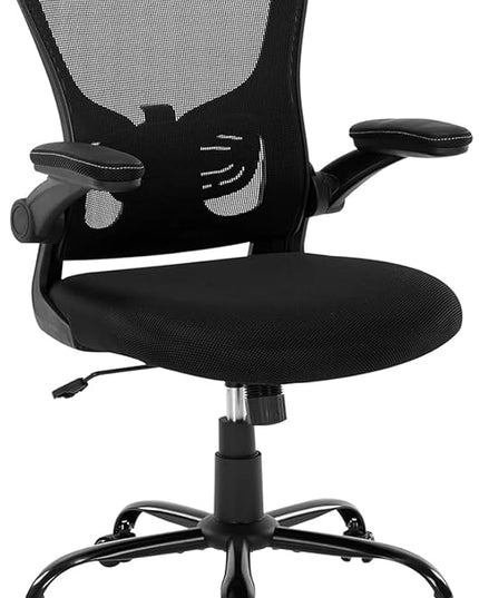 Office Chair Ergonomic Desk Chair, Mesh Computer Home Office Desk Chairs with Adjustable Lumbar Support and Flip-up Armrests, Swivel Comfy Task Executive Chair, Black - LeafyLoom