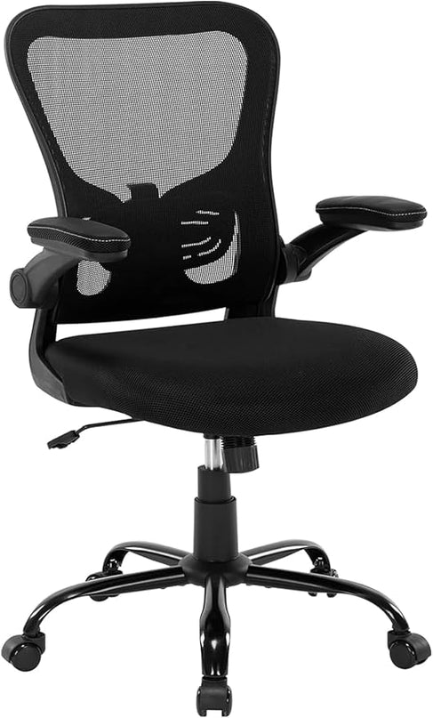Office Chair Ergonomic Desk Chair, Mesh Computer Home Office Desk Chairs with Adjustable Lumbar Support and Flip-up Armrests, Swivel Comfy Task Executive Chair, Black - LeafyLoom