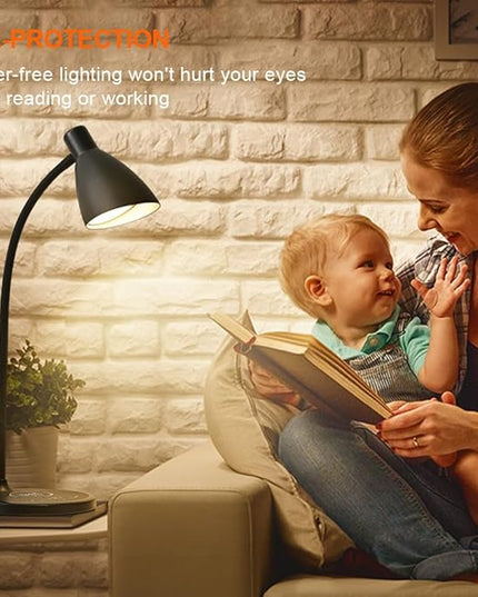 Desk Lamp with Wireless Charger, 12W 1000LM Touch Dimmable Reading Lamp with USB Charging Port, 5 Colors 6 Brightness Eye Care Bedside Table Lamp Gooseneck Desk Light for Home Office - LeafyLoom