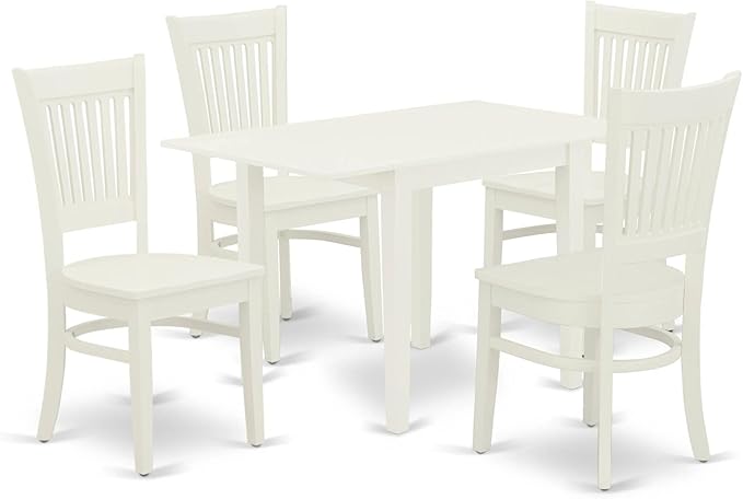 East West Furniture Norden 5 Piece Dining Set for 4 includes a Rectangle Kitchen Table with Dropleaf and 4 Dinette Chairs, 30x48 Inch, Linen White - LeafyLoom