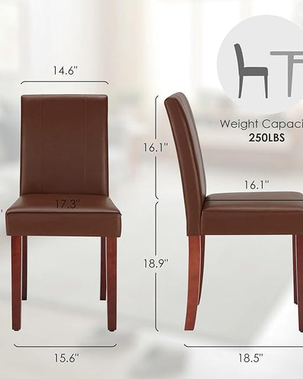 Soohow Upholstered Set of 2 with Solid Wood Legs Armless Indoor Dining Room, Kitchen Table Parson Chairs, Dark Brown Leather - LeafyLoom