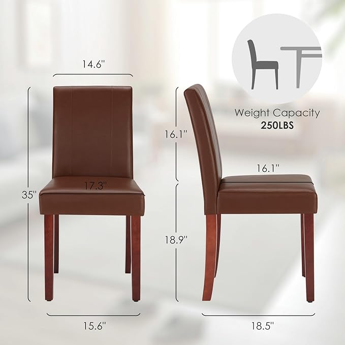 Soohow Upholstered Set of 2 with Solid Wood Legs Armless Indoor Dining Room, Kitchen Table Parson Chairs, Dark Brown Leather - LeafyLoom