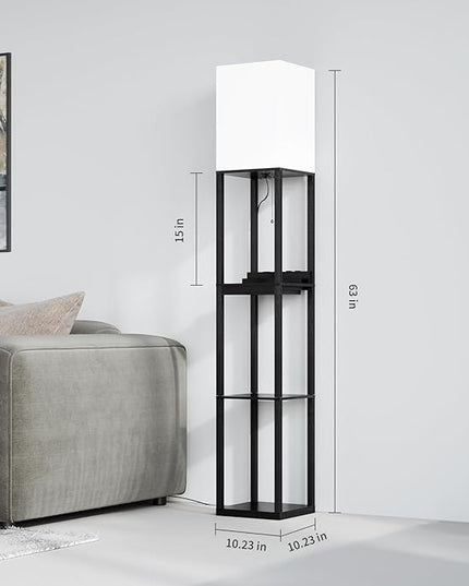 SUNMORY Floor Lamp with Shelves, RGB Light Dimmable Standing Lamp with APP Control, Tall Shelf Lamp for Living Room and Bedroom, Home Decor (Black) - LeafyLoom