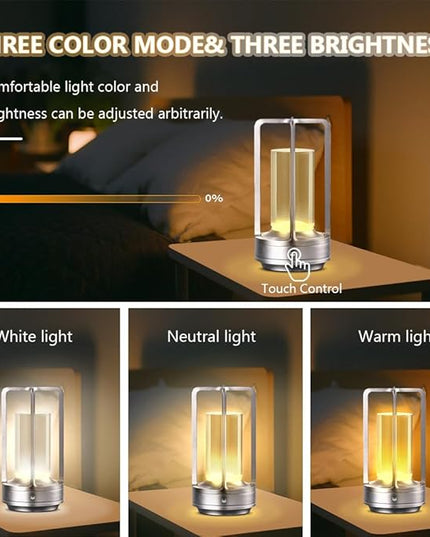 Portable Metal Desk Lamp,3-Color Touch Control, Rechargeable Battery - Ideal Bedside Lamp for Bedroom Nightstand - LeafyLoom