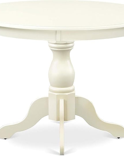 East West Furniture Hartland 5 Piece Room Set includes a Round Kitchen Table with Pedestal and 4 Gray Linen Fabric Parson Dining Chairs, 42x42 Inch, HBDR5-LWH-07 - LeafyLoom