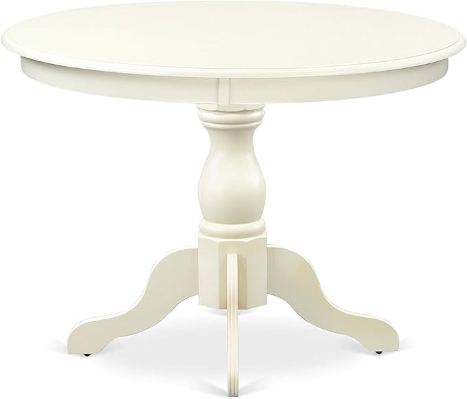 East West Furniture Hartland 5 Piece Room Set includes a Round Kitchen Table with Pedestal and 4 Gray Linen Fabric Parson Dining Chairs, 42x42 Inch, HBDR5-LWH-07 - LeafyLoom